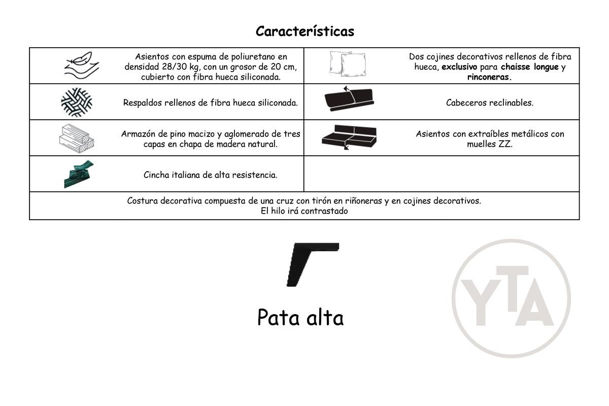 SOFÁ-CHAISSELONG DE 295 CMS DE ANCHO. MOD. LEO. PATAS ALTAS. DERECHA. TAPIZADO EN TELA AURELLA 02 BEIG - Imagen 2