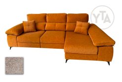 SOFÁ-CHAISSELONG DE 295 CMS DE ANCHO. MOD. LEO. PATAS ALTAS. DERECHA. TAPIZADO EN TELA AURELLA 02 BEIG