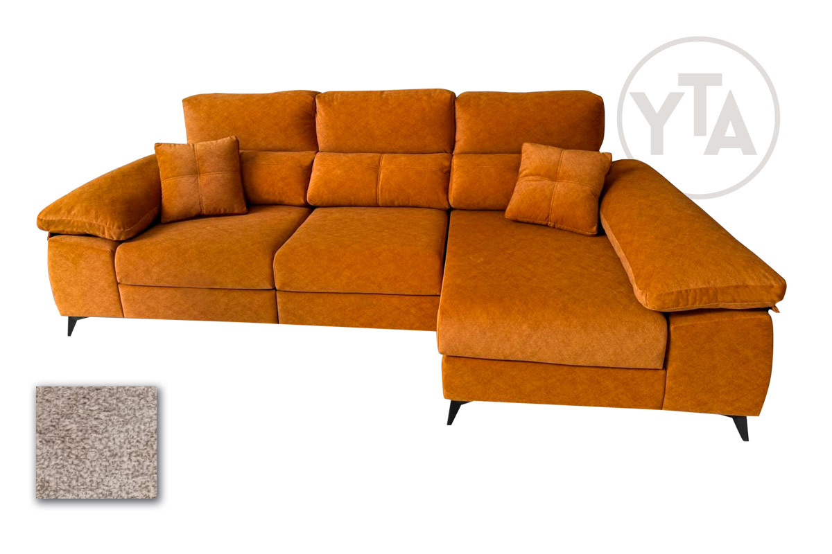 SOFÁ-CHAISSELONG DE 295 CMS DE ANCHO. MOD. LEO. PATAS ALTAS. DERECHA. TAPIZADO EN TELA AURELLA 02 BEIG