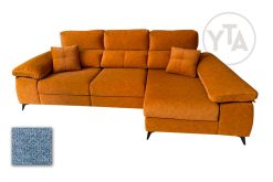 SOFÁ-CHAISSELONG DE 295 CMS DE ANCHO. MOD. LEO. PATAS ALTAS. DERECHA. TAPIZADO EN TELA AURELLA 13 CELESTE