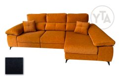 SOFÁ-CHAISSELONG DE 295 CMS DE ANCHO. MOD. LEO. PATAS ALTAS. DERECHA. TAPIZADO EN TELA AURELLA 15 GRIS