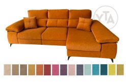 SOFÁ-CHAISSELONG DE 295 CMS DE ANCHO. MOD. LEO. PATAS ALTAS. DERECHA. TAPIZADO EN TELA COLOR A ELEGIR