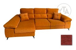 SOFÁ-CHAISSELONG DE 295 CMS DE ANCHO. MOD. LEO. PATAS ALTAS. IZQUIERDA. TAPIZADO EN TELA AURELLA 08 ROJIZO