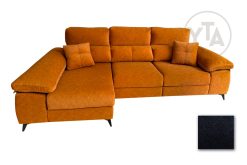 SOFÁ-CHAISSELONG DE 295 CMS DE ANCHO. MOD. LEO. PATAS ALTAS. IZQUIERDA. TAPIZADO EN TELA AURELLA 15 GRIS