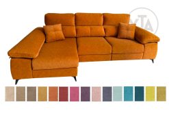 SOFÁ-CHAISSELONG DE 295 CMS DE ANCHO. MOD. LEO. PATAS ALTAS. IZQUIERDA. TAPIZADO EN TELA COLOR A ELEGIR