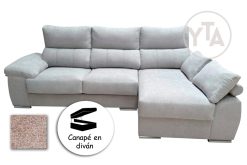 SOFÁ-CHAISSELONG DE 230 CMS DE ANCHO.  MOD. POLARIS.  DERECHA. CON CANAPÉ. TAPIZADO EN TELA AURELLA 02 BEIG