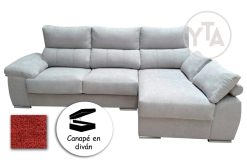SOFÁ-CHAISSELONG DE 230 CMS DE ANCHO.  MOD. POLARIS.  DERECHA. CON CANAPÉ. TAPIZADO EN TELA AURELLA 08 ROJIZO