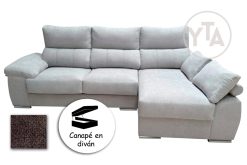 SOFÁ-CHAISSELONG DE 230 CMS DE ANCHO.  MOD. POLARIS.  DERECHA. CON CANAPÉ. TAPIZADO EN TELA AURELLA 09 MARRON