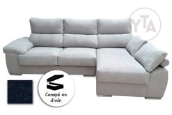 SOFÁ-CHAISSELONG DE 230 CMS DE ANCHO.  MOD. POLARIS.  DERECHA. CON CANAPÉ. TAPIZADO EN TELA AURELLA 14 AZUL