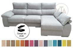 SOFÁ-CHAISSELONG DE 230 CMS DE ANCHO.  MOD. POLARIS.  DERECHA. CON CANAPE. TAPIZADO EN TELA COLOR A ELEGIR