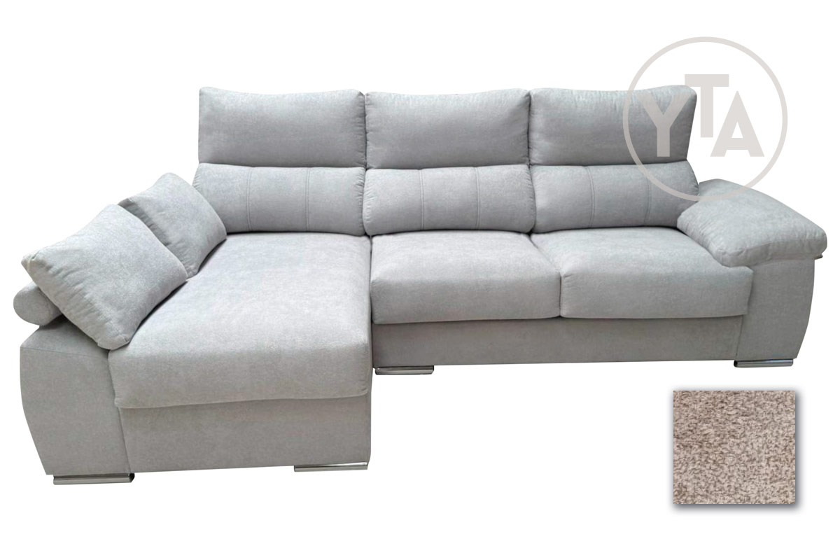 SOFÁ-CHAISSELONG DE 230 CMS DE ANCHO. MOD. POLARIS. IZQUIERDA TAPIZADO EN TELA AURELLA 02 BEIG