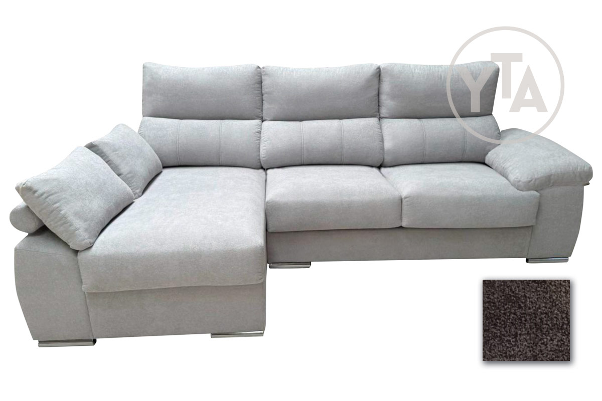 SOFÁ-CHAISSELONG DE 260 CMS DE ANCHO. MOD. POLARIS. IZQUIERDA TAPIZADO EN TELA AURELLA 09 MARRON