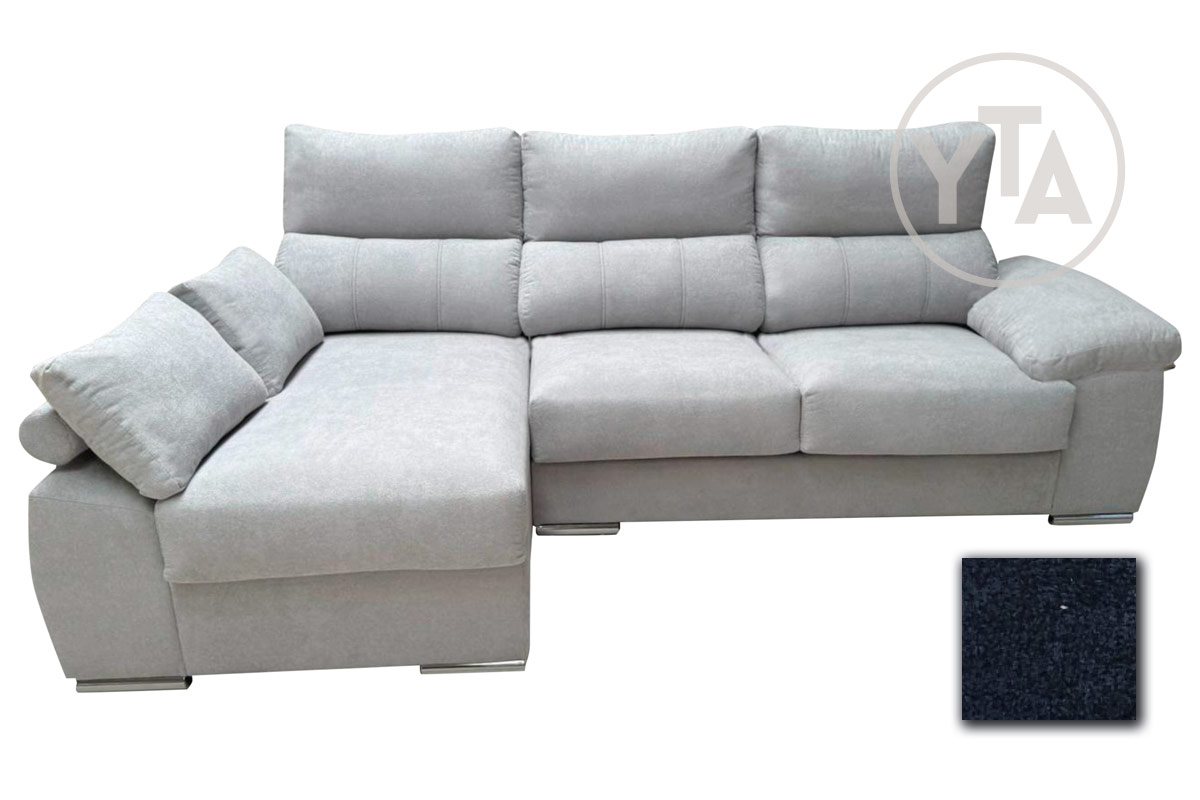 SOFÁ-CHAISSELONG DE 230 CMS DE ANCHO. MOD. POLARIS. IZQUIERDA. TAPIZADO EN TELA AURELLA 14 AZUL