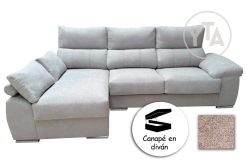 SOFÁ-CHAISSELONG DE 260 CMS DE ANCHO.  MOD. POLARIS.  IZQUIERDA. CON CANAPÉ. TAPIZADO EN TELA AURELLA 02 BEIG