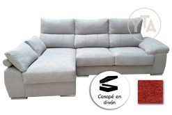 SOFÁ-CHAISSELONG DE 260 CMS DE ANCHO.  MOD. POLARIS.  IZQUIERDA. CON CANAPÉ. TAPIZADO EN TELA AURELLA 08 ROJIZO