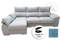 SOFÁ-CHAISSELONG DE 260 CMS DE ANCHO.  MOD. POLARIS.  IZQUIERDA. CON CANAPÉ. TAPIZADO EN TELA AURELLA 13 CELESTE