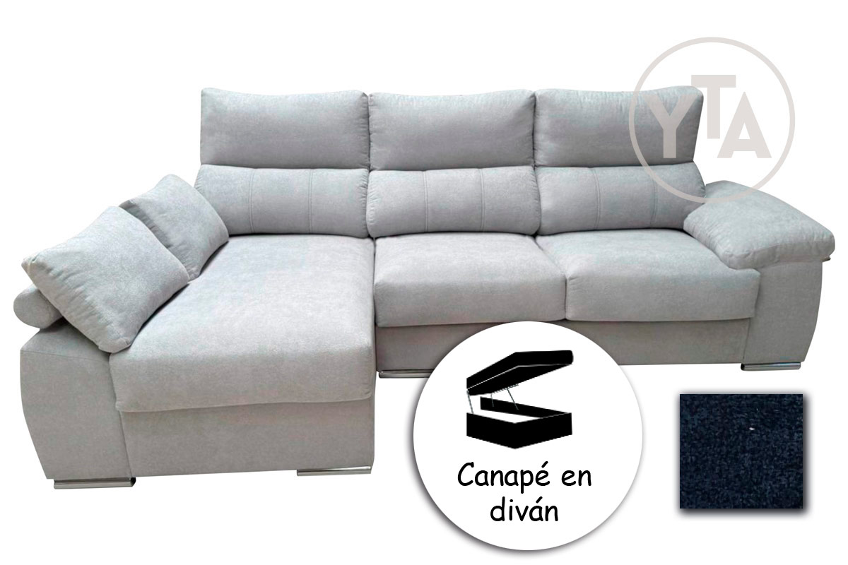 SOFÁ-CHAISSELONG DE 260 CMS DE ANCHO. MOD. POLARIS. IZQUIERDA. CON CANAPÉ. TAPIZADO EN TELA AURELLA 14 AZUL