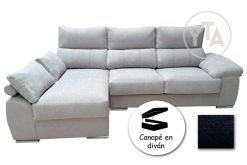 SOFÁ-CHAISSELONG DE 230 CMS DE ANCHO.  MOD. POLARIS.  IZQUIERDA. CON CANAPÉ. TAPIZADO EN TELA AURELLA 15 GRIS