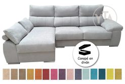 SOFÁ-CHAISSELONG DE 230 CMS DE ANCHO.  MOD. POLARIS.  IZQUIERDA. CON CANAPE. TAPIZADO EN TELA COLOR A ELEGIR