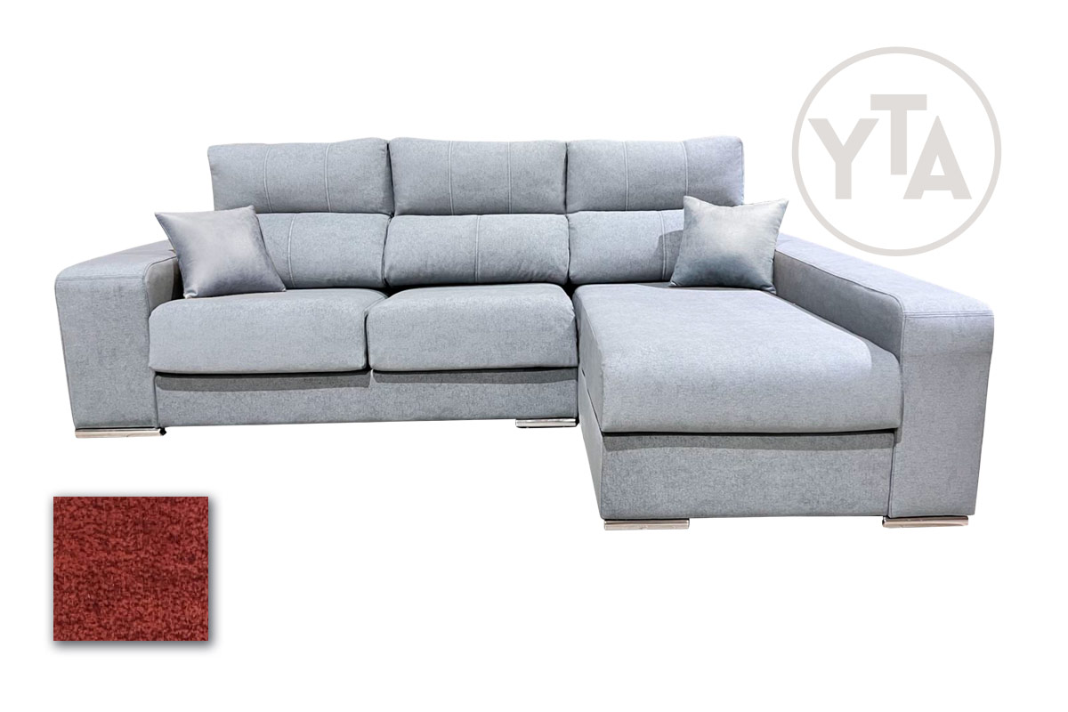 SOFÁ-CHAISSELONG DE 280 CMS DE ANCHO. MOD. SAGITARIO. DERECHA. TAPIZADO EN TELA AURELLA 08 ROJIZO