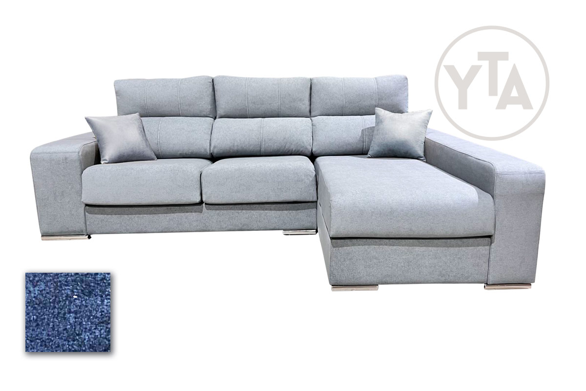 SOFÁ-CHAISSELONG DE 280 CMS DE ANCHO. MOD. SAGITARIO. DERECHA. TAPIZADO EN TELA AURELLA 14 AZUL