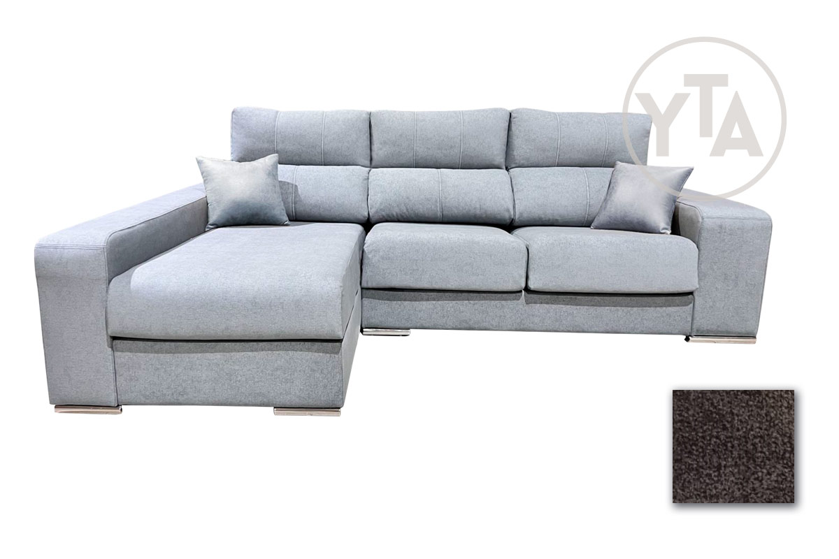 SOFÁ-CHAISSELONG DE 280 CMS DE ANCHO. MOD. SAGITARIO. IZQUIERDA. TAPIZADO EN TELA AURELLA 09 MARRON