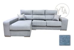 SOFÁ-CHAISSELONG DE 260 CMS DE ANCHO. MOD. SAGITARIO. IZQUIERDA. TAPIZADO EN TELA AURELLA 13 CELESTE