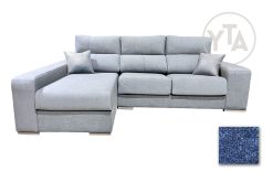SOFÁ-CHAISSELONG DE 260 CMS DE ANCHO. MOD. SAGITARIO. IZQUIERDA. TAPIZADO EN TELA AURELLA 14 AZUL
