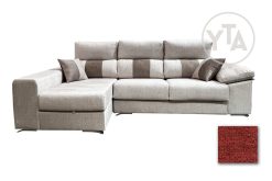 SOFÁ-CHAISSELONG DE 290 CMS DE ANCHO. MOD. PERSEO. IZQUIERDA. TAPIZADO EN TELA AURELLA 08 ROJIZO