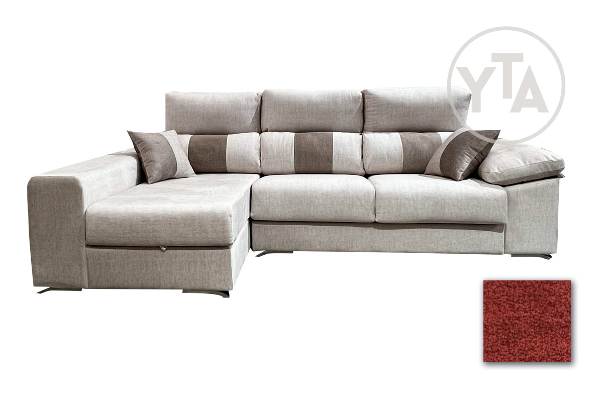 SOFÁ-CHAISSELONG DE 250 CMS DE ANCHO. MOD. PERSEO. IZQUIERDA. TAPIZADO EN TELA AURELLA 08 ROJIZO
