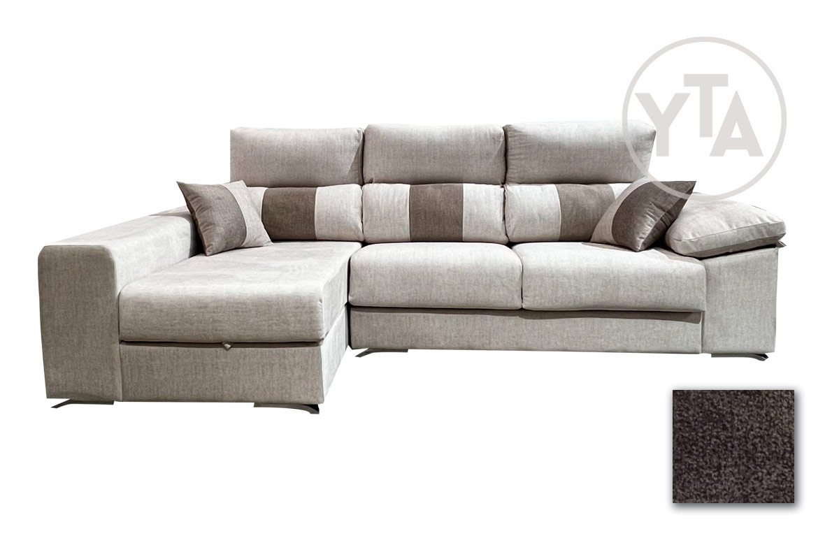 SOFÁ-CHAISSELONG DE 270 CMS DE ANCHO. MOD. PERSEO. IZQUIERDA. TAPIZADO EN TELA AURELLA 09 MARRÓN