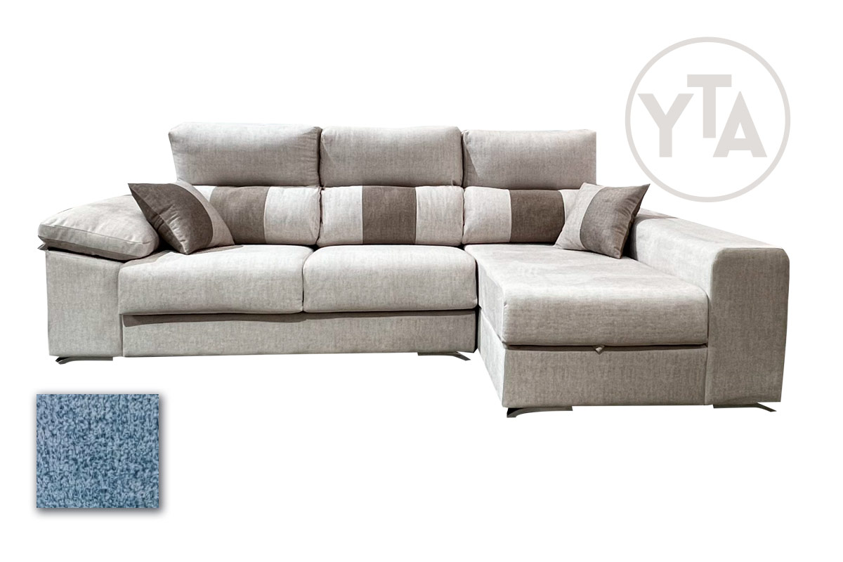 SOFÁ-CHAISSELONG DE 280 CMS DE ANCHO. MOD. PERSEO. DERECHA. TAPIZADO EN TELA AURELLA 13 CELESTE