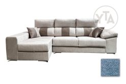 SOFÁ-CHAISSELONG DE 290 CMS DE ANCHO. MOD. PERSEO. IZQUIERDA. TAPIZADO EN TELA AURELLA 13 CELESTE