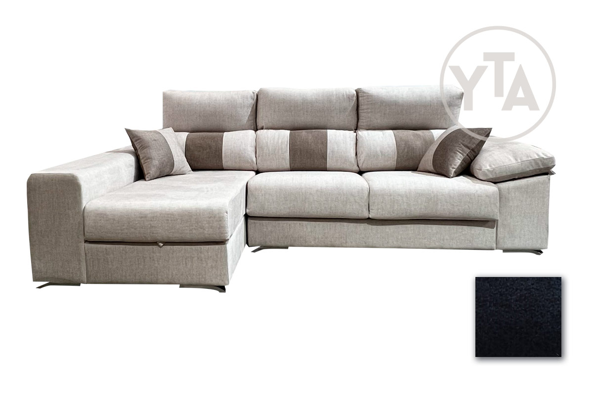 SOFÁ-CHAISSELONG DE 260 CMS DE ANCHO. MOD. PERSEO. IZQUIERDA. TAPIZADO EN TELA AURELLA 15 GRIS