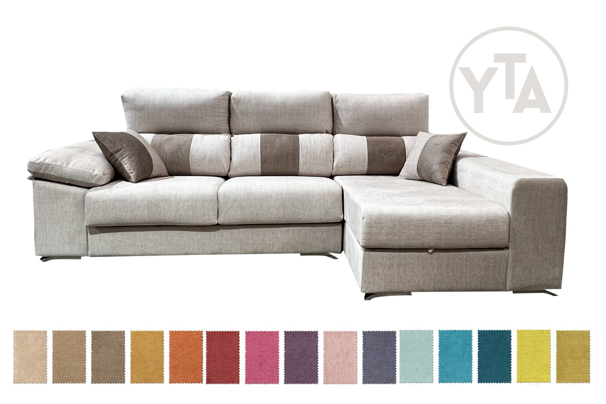 SOFÁ-CHAISSELONG DE 280 CMS DE ANCHO. MOD. PERSEO. DERECHA. TAPIZADO EN TELA COLOR A ELEGIR