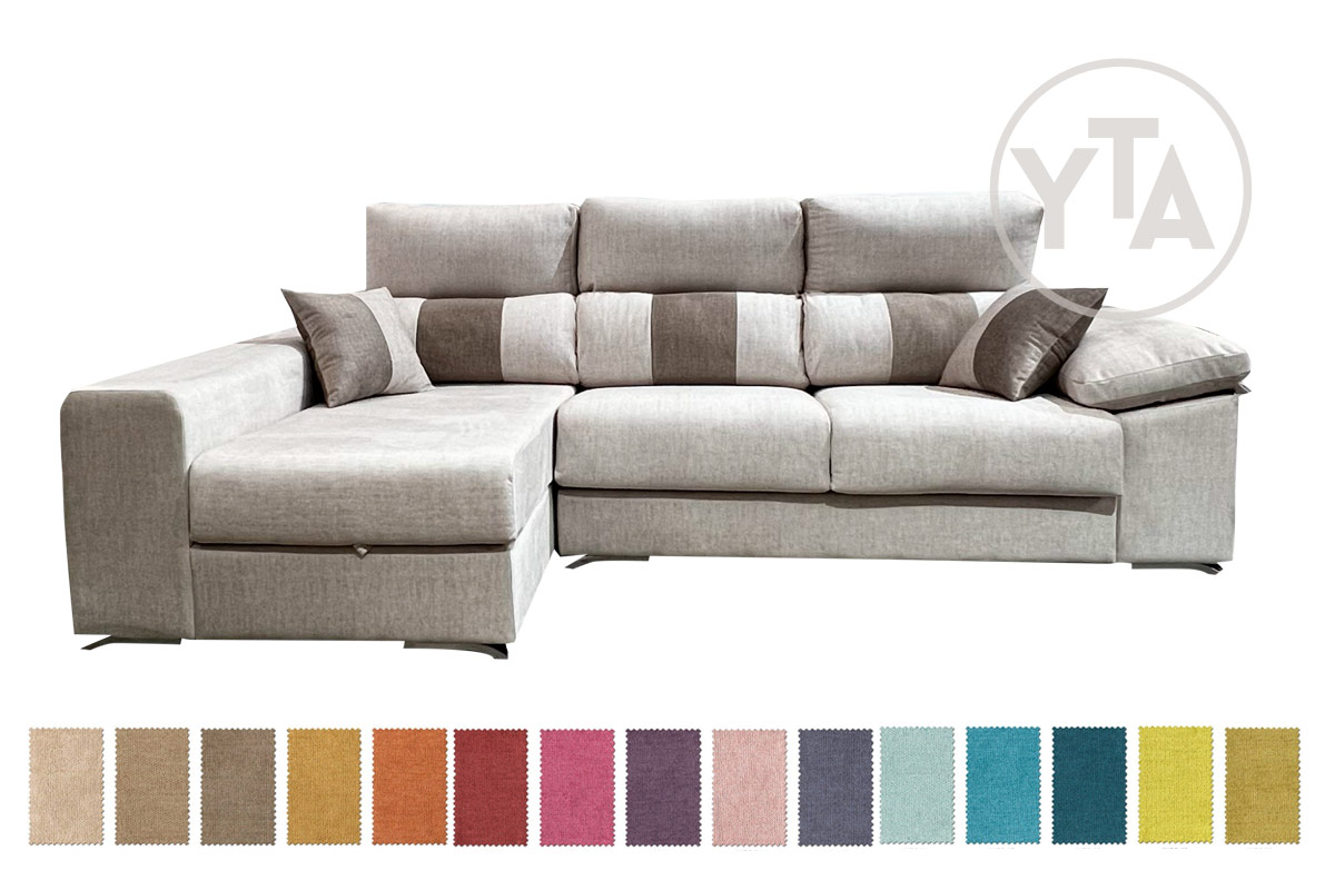 SOFÁ-CHAISSELONG DE 280 CMS DE ANCHO. MOD. PERSEO. IZQUIERDA. TAPIZADO EN TELA COLOR A ELEGIR